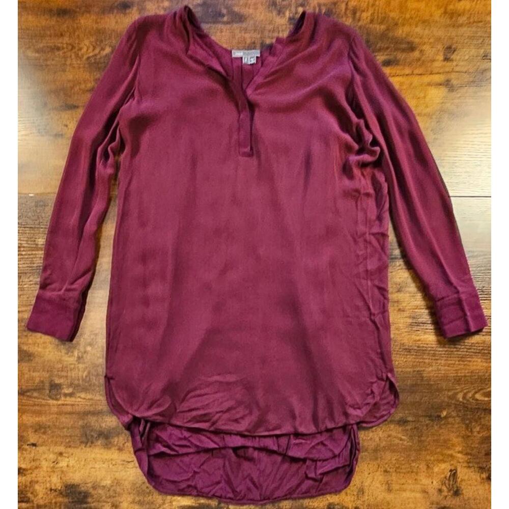 VINCE Women’s Burgundy Silk Long Sleeve V-Neck Top Size 2